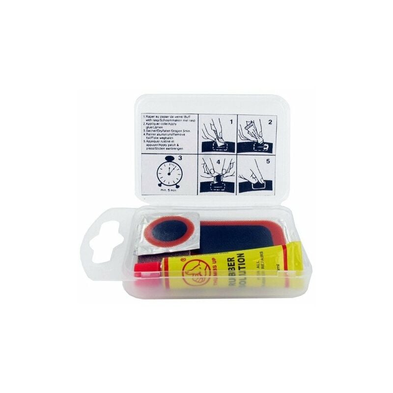 Kit réparation chambre à air SHAK avec 2 rustines diamètre 20 mm et 5 rustines 45x25 mm + colle et abrasif