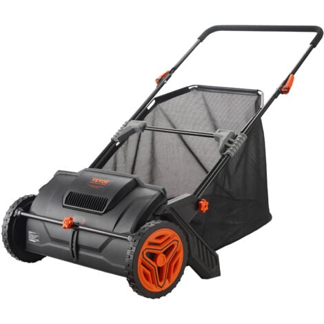 VEVOR Balayeuse a Gazon 99 L Balai Ramasseur Herbes avec Sac de Collecte Largeur Balayage 53,5 cm Brosse Rotative Reglable en Hauteur Roues 25 cm pour Pelouse Jardin Feuilles Debris Secs 112x67x90 cm