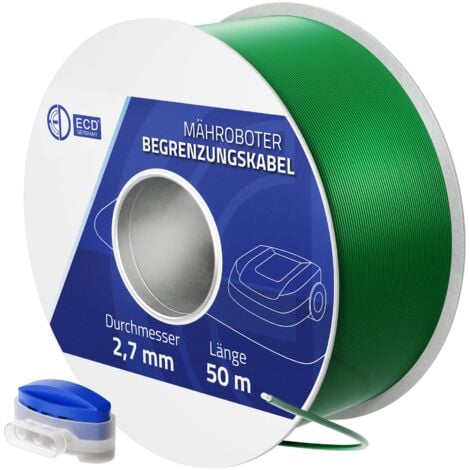 ECD Germany Câble Périphérique Universel pour Tondeuse-Robot, 50m, 12 Connecteurs de Câble, Ø 2,7 mm, Fils d'Aluminium Étamés et Cuivrés, Câble de Délimitation pour Jardins jusqu'à 150 m², Robuste