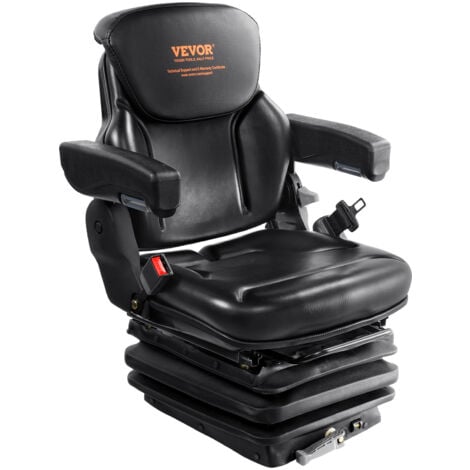 VEVOR Siege de Chariot Elevateur Universel Siege de Tracteur Rabattable Dossier a Angle Reglable Micro-interrupteur Ceinture de Securite Accoudoirs 3 Niveaux Absorption Chocs pour Chargeur Excavateur