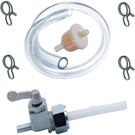 Kit robinet essence M16 x 1 levier métal chromé + durite + filtre + collier universel motoculture tracteur tondeuse