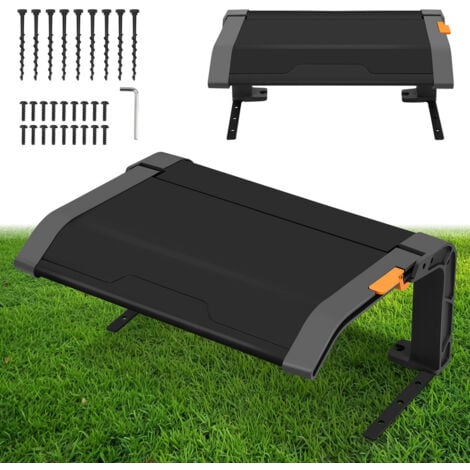 EINFEBEN Garage de tondeuse Toit rabattable Toit gris noir  Cadre en acier noir Garage pour tondeuse Protection extérieure 72x56x36 cm