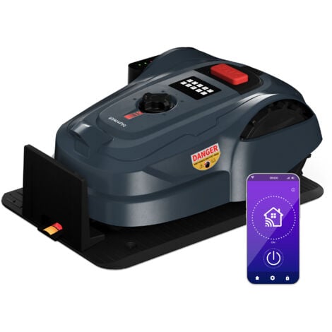 Blumfeldt Robot Tondeuse 1000 m² - Contrôle par Appli, Batterie Li-ion, Charge Auto, Silencieuse, Capteurs Pluie & Collision, Hauteur Ajustable, Gris Foncé