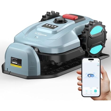 YARDCARE E400 Robot Tondeuse, Contrôle Via Application, Jusqu’à 400 m², Recharge Automatique, Capteur de Pluie, Moins de 60 DB, Largeur de Coupe 18 cm, Hauteur Réglable 20–60 mm