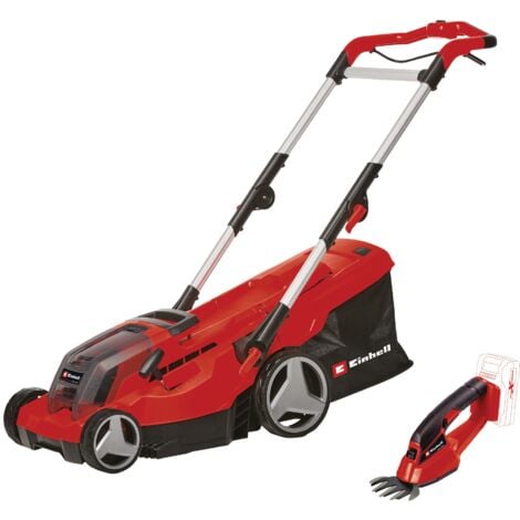 Einhell Tondeuse à gazon sans fil GE-CM 36/37 Li + Cisaille à gazon sans fil GE-CG 18/1 Li Power X-Change (18 V, largeur de coupe 37 cm) Livré avec 2 batteries 3,0 Ah et 2 chargeurs)