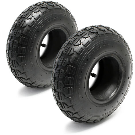 Wiltec Lot 2x Pneu 11x4.10/3.50-5 et 2x Chambre à air – Valve coudée – 4 PR – capacité de charge 130 kg – pour Tondeuse à gazon Tracteur à pelouse Brouette Chariot Diable