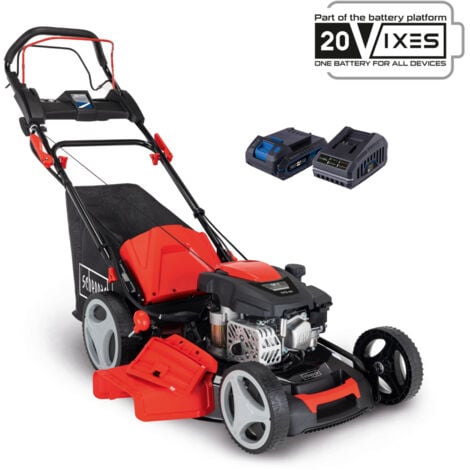 Scheppach Tondeuse à Gazon Thermique MS173-51E - Autotractée avec démarrage électrique - Moteur 4T - Largeur de Coupe 51cm - Panier 65L - Fonction Mulching & Raccord Rapide de Lavage